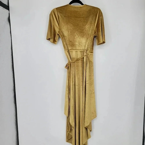 LULUS Amour Golden Yellow Velvet High Low Wrap Dress small - Picture 3 of 5
